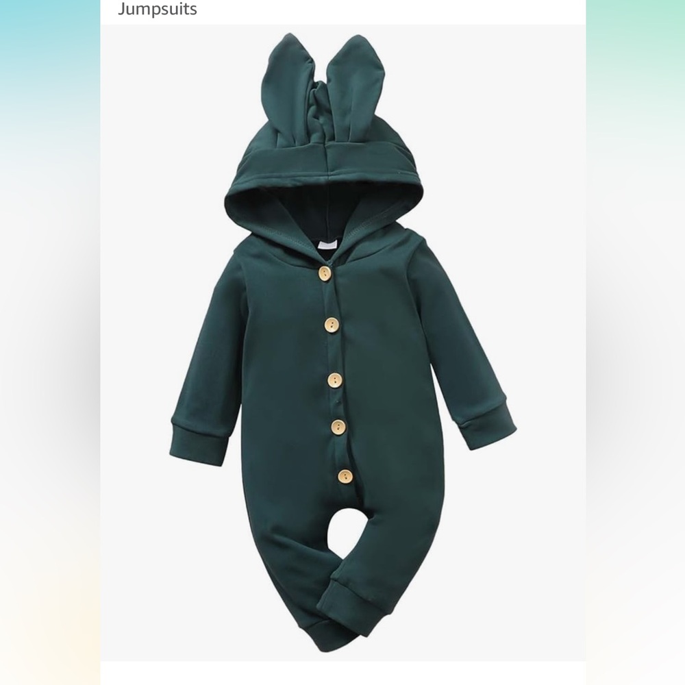 One Piece bunny ear hooded romper, great for st. Patrick’s Day or Easter